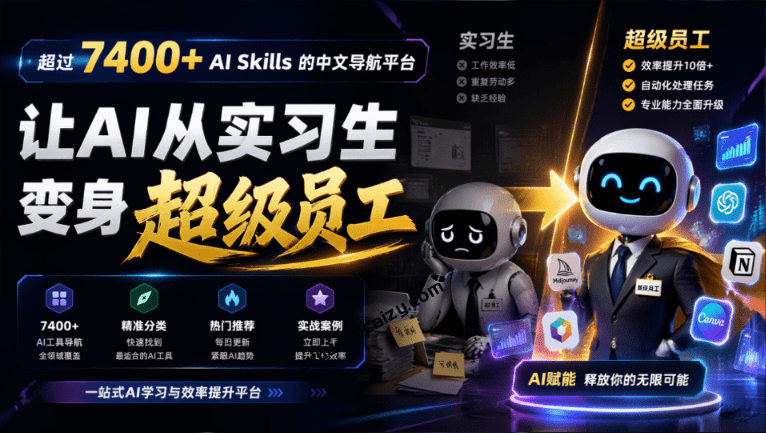 SkillForge中文导航平台,7400+AI技能按26个领域分好了,产品前端设计岗直接调用,免费导入各大AI-玉豆分享